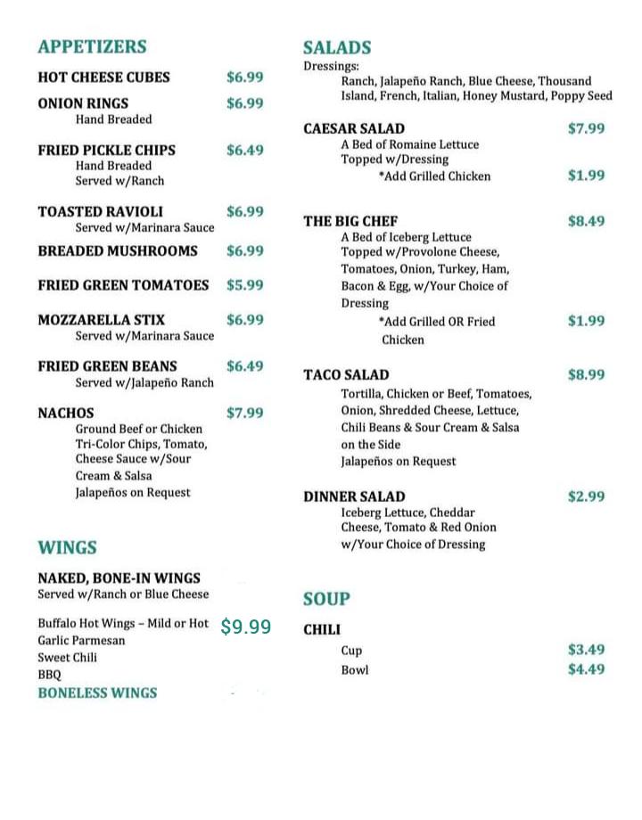 Sonny's Main Street Bar and Grill Menu image 2